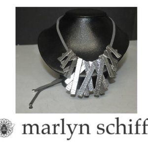 New Marlyn Schiff Abstract Metal Leather Choker Necklace